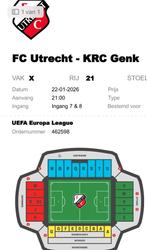 FC Utrecht - KRC Genk Europa League kaartje Cityside Vak X, Tickets en Kaartjes, Losse kaart, Eén persoon, Januari, Europa of Champions League