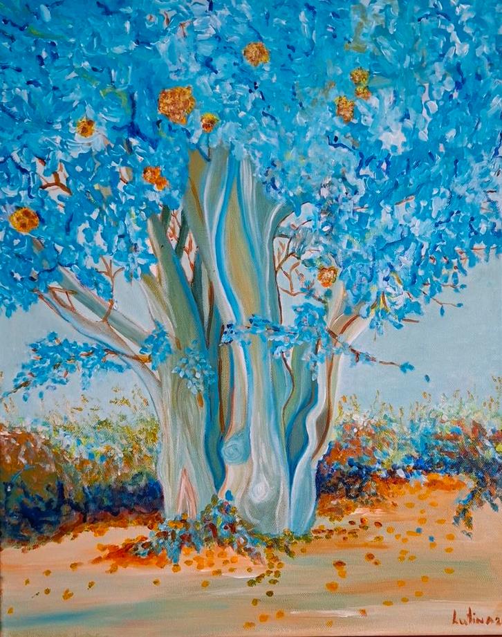 Amerongen kastanjeboom 40x50cm acrylverf op katoen, Antiek en Kunst, Kunst | Schilderijen | Modern, Ophalen of Verzenden