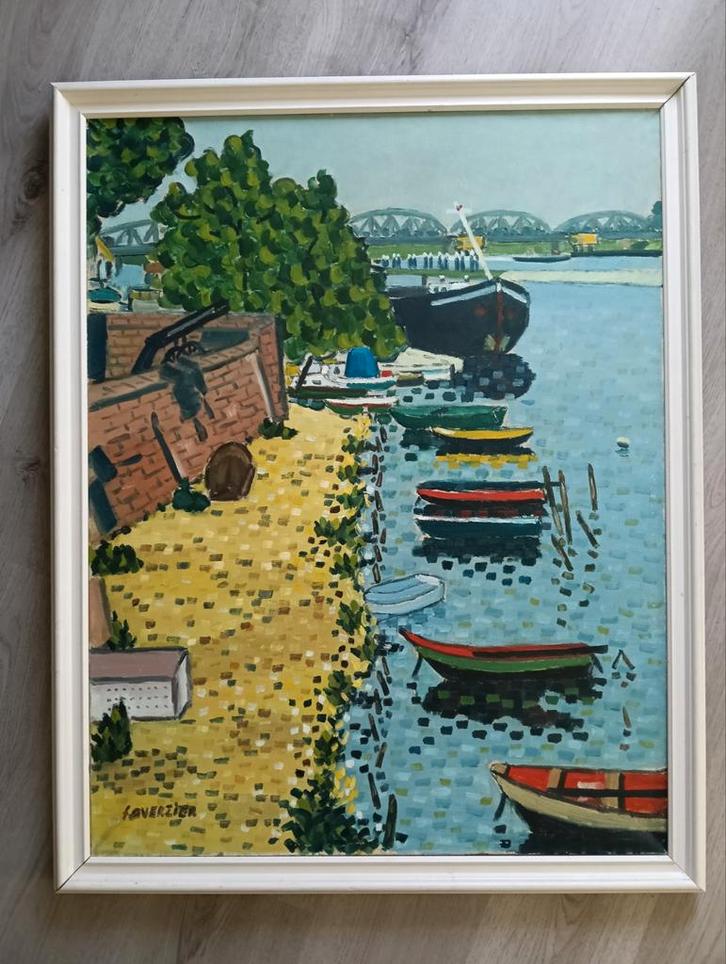 Frank Overzier (1952-2014) -  Riviergezicht bij Moerdijk, Antiek en Kunst, Kunst | Schilderijen | Klassiek, Ophalen of Verzenden