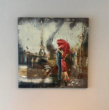Metalen 3D schilderij - lady in red - Parijs  beschikbaar voor biedingen