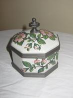 Vintage Porseleinen zeskantig Potje met Tinnen Deksel, Ophalen of Verzenden