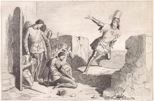 Barneveld Jan van Schaffelaar springt van de toren Litho, Antiek en Kunst, Kunst | Etsen en Gravures, Ophalen of Verzenden