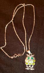 Zilveren hanger uiltje Kreta aan fijne 925 zilveren ketting, Verzenden, Zo goed als nieuw, Zilver, Zilver