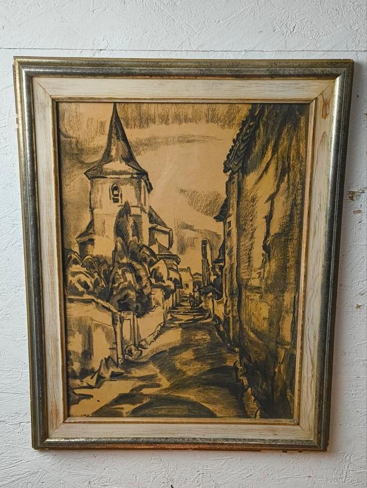 Kees van Urk tekening Dorpstraat, Antiek en Kunst, Kunst | Schilderijen | Klassiek, Ophalen of Verzenden
