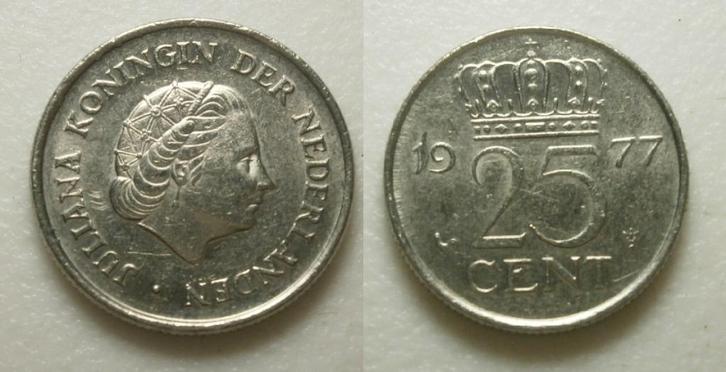 PD02601 Juliana 25 cent 1977, Postzegels en Munten, Munten | Nederland, Losse munt, 25 cent, Koningin Juliana, Ophalen of Verzenden