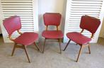 Mooi set van 3 rode vintage retro stoelen, Gebruikt, Onbekend, Onbekend, Vijf, Zes of meer stoelen
