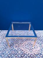 Vierkante vintage salontafel, messing en glas, coffee table, Huis en Inrichting, Tafels | Salontafels, Ophalen, Gebruikt, 100 tot 150 cm