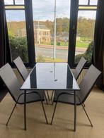 Eettafel / tuintafel antraciet met stoelen + parasol, Tuin en Terras, Tuintafels, Ophalen, Zo goed als nieuw, Rechthoekig, Aluminium