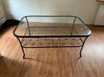 Salontafel staal en glas, Ophalen, 100 tot 150 cm, 50 tot 75 cm, 50 tot 100 cm