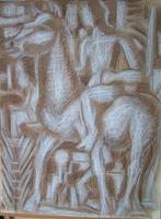 Hubert Bekman man te paard krijt tekening sculptuur ontwerp, Ophalen of Verzenden