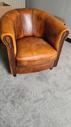Fauteuils Schapenleren fauteuil uitgevoerd in cognac, Huis en Inrichting, Fauteuils, Ophalen, Zo goed als nieuw, 75 tot 100 cm