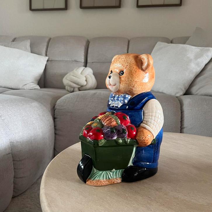 Vintage koektrommel - beer met groente kar, Antiek en Kunst, Antiek | Keramiek en Aardewerk, Ophalen of Verzenden