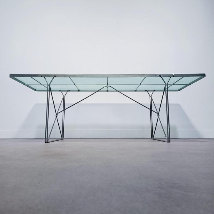 Vintage IKEA Design tafel met glazen bovenblad, Huis en Inrichting, Tafels | Eettafels, Gebruikt, 50 tot 100 cm, 150 tot 200 cm
