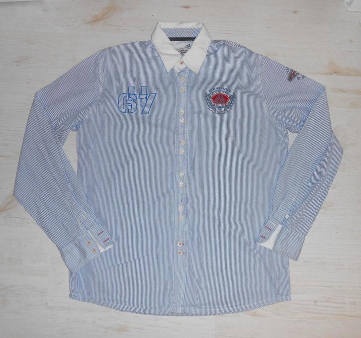 Hallinger gestreept overhemd blauw/wit mt XL, Kleding | Heren, Overhemden, Zo goed als nieuw, Halswijdte 43/44 (XL), Blauw, Ophalen of Verzenden