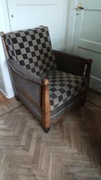 Eikenhouten, velours Amsterdamse school stoel in goede staat, Ophalen