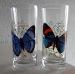 Twee Glazen met Vlinderopdruk, Verzamelen, Glas en Borrelglaasjes, Ophalen of Verzenden, Zo goed als nieuw