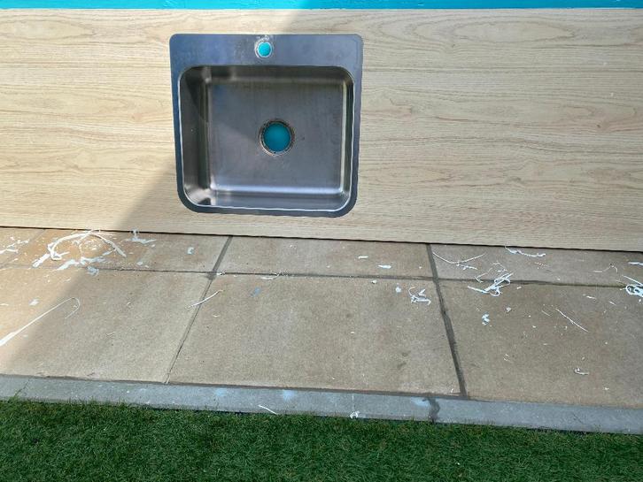 Houten keukenplaat met spoelbak, Huis en Inrichting, Keuken | Keukenelementen, Gebruikt, Minder dan 100 cm, 50 tot 100 cm, 25 tot 50 cm