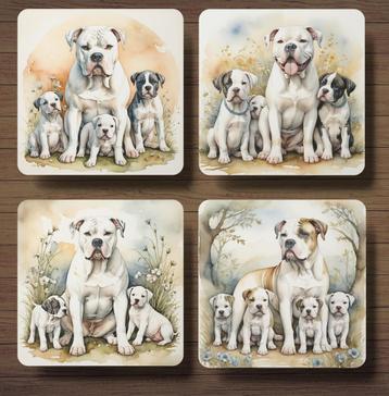 Amerikaanse Bulldog met puppy’s onderzetters met houder beschikbaar voor biedingen