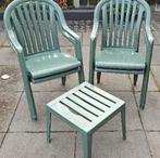 Kuipstoelen set met tafeltje of kruk aanbieding, Ophalen, 4 zitplaatsen, Kunststof, Gebruikt