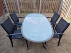 tuinset, ovale tafel met 4 stoelen, Ophalen, Gebruikt, Aluminium, Tuinset