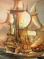 MARITIEM OLIEVERF OP DOEK GESIGNEERD JOHN AMBROSE 50X40 CM, Ophalen of Verzenden