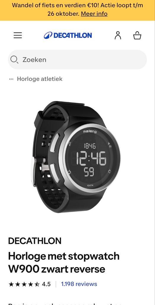 Decathlon Sporthorloge, Sieraden, Tassen en Uiterlijk, Sporthorloges, Gebruikt, Android, Zwart, Afstand, Calorieverbanding, Hartslag