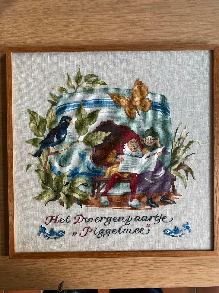 Piggelmee paartje, ontspiegeld glas, 36x36,5 cm, Hobby en Vrije tijd, Borduren en Borduurmachines, Gebruikt, Overige typen, Handborduren