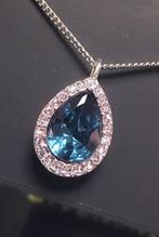 Mooie 18K witgoud verguld kettinghanger met blauwe zirkoon, Overige materialen, Overige voorstellingen, Nieuw, Ophalen of Verzenden