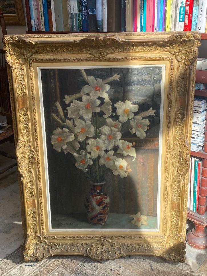 Groot antiek olieschilderij bloemstilleven -Jos van Steen -, Antiek en Kunst, Kunst | Schilderijen | Klassiek, Ophalen