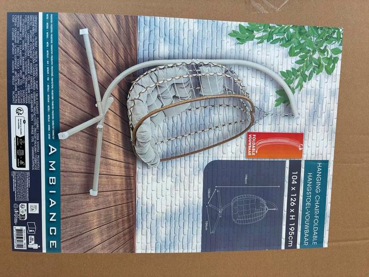 Ambiance hangstoel voor binnen én buiten – compleet in doos, Huis en Inrichting, Stoelen, Zo goed als nieuw, Eén, Grijs, Ophalen