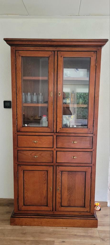 Antieke houten buffetkast met glazen deuren, Antiek en Kunst, Curiosa en Brocante, Ophalen of Verzenden