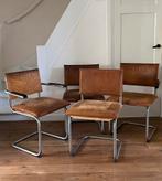 4 Eetkamerstoelen leer cognac kleur buisstoelen, Huis en Inrichting, Stoelen, Ophalen, Gebruikt, Buisstoelen, Bruin