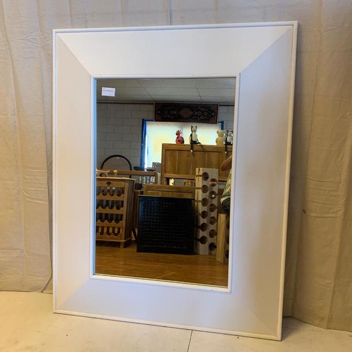 Spiegel - witte houten lijst - 150 x 120 cm - Bij TTM Wonen, Huis en Inrichting, Woonaccessoires | Spiegels, Nieuw, 100 tot 125 cm