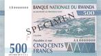 Rwanda 500 Francs 1994 Unc Specimen pn 23s, Los biljet, Ophalen of Verzenden, Overige landen