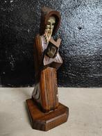 Handgesneden houten biddende monnik + boek, religieus beeld, Ophalen of Verzenden