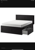IKEA Brimnes Bed 160x200 + Hoofdeinde & Lattenbodem, Ophalen, Gebruikt, Zwart, Tweepersoons