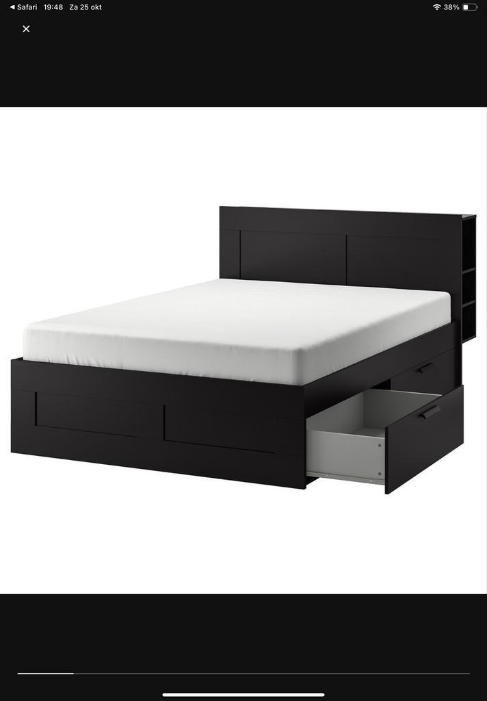 IKEA Brimnes Bed 160x200 + Hoofdeinde & Lattenbodem, Huis en Inrichting, Slaapkamer | Bedden, Gebruikt, Tweepersoons, 160 cm, 200 cm
