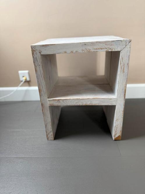 Houten Bijzettafel Whitewash, Huis en Inrichting, Tafels | Bijzettafels, Gebruikt, Vierkant, Minder dan 45 cm, Minder dan 55 cm