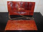 Vintage slangen handtas en clutch Luis Esteve, Ophalen of Verzenden, Gebruikt, Bruin, Handtas