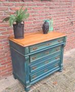 Brocante antiek ladenkast commode vintage boho blauw, Huis en Inrichting, Ophalen, 100 tot 150 cm, Zo goed als nieuw, 3 of 4 laden