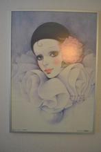 Afbeelding, Pierrot with rose II, vintage, 1985, Minder dan 50 cm, Gebruikt, 50 tot 75 cm, Ophalen of Verzenden