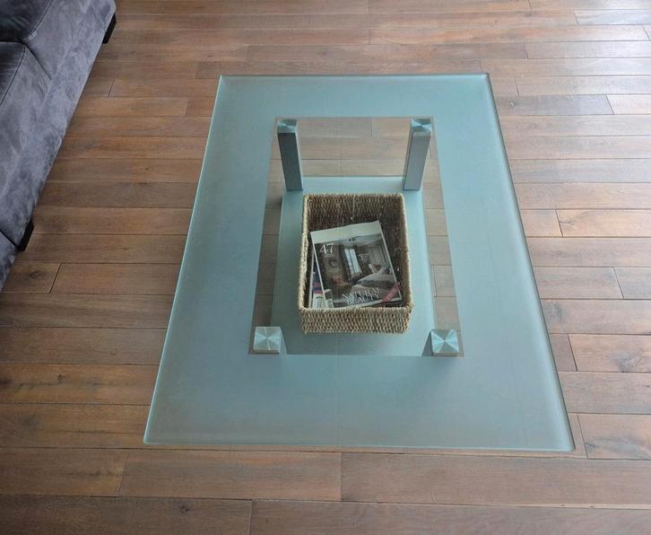 Te koop een glazen salontafel, Huis en Inrichting, Tafels | Salontafels, Gebruikt, Minder dan 50 cm, 50 tot 100 cm, 100 tot 150 cm