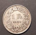 Zwitserland 1 franc 1931 zilver, Postzegels en Munten, Munten | Europa | Niet-Euromunten, Zilver, Losse munt, Overige landen, Verzenden