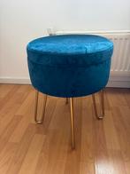 Blauwe velvet poef, Huis en Inrichting, Ophalen, Rond, Minder dan 50 cm