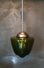 Vintage Groene Art deco bubbelglas conische Hanglamp, Gebruikt, Art deco, Ophalen of Verzenden, Glas
