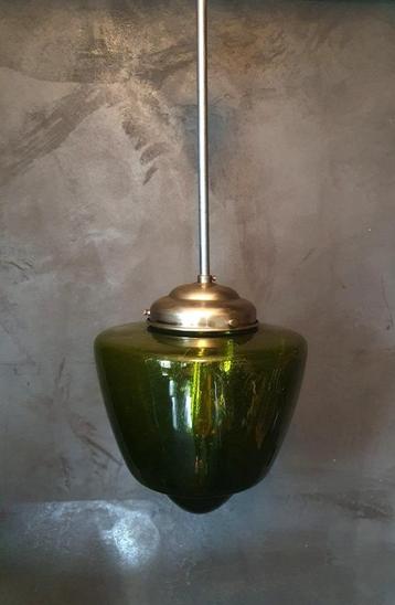Vintage Groene Art deco bubbelglas conische Hanglamp beschikbaar voor biedingen
