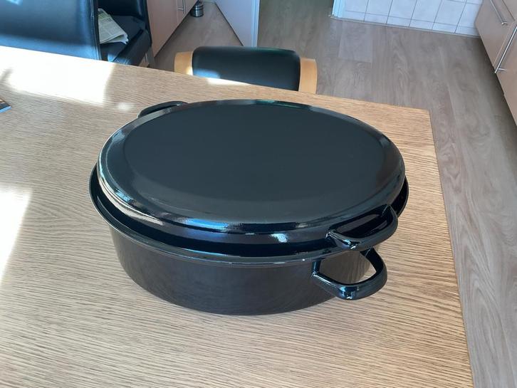Ovale grote Braadpan met deksel, zwart, Huis en Inrichting, Keuken | Potten en Pannen, Zo goed als nieuw, Koekenpan of Braadpan