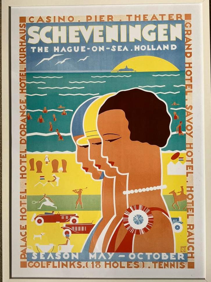 Poster Scheveningen Louis Kalf strand den haag zee retro, Verzamelen, Posters, Gebruikt, Overige onderwerpen, A1 t/m A3, Rechthoekig Staand