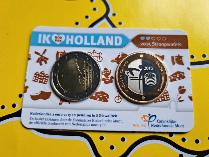 2 euro + Penning Hou van Holland Stroopwafels 2015 coincard, Postzegels en Munten, Munten | Nederland, Euro's, Ophalen of Verzenden