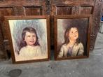 2 prenten van meisjes op board, Antiek en Kunst, Ophalen of Verzenden